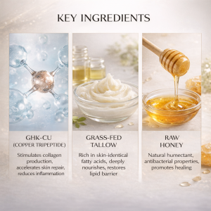 Ready to Ship GHK-Cu Whipped Tallow Honey Balm – Triple-Action Skin Repair Formula with Copper Peptide, Grass-Fed Tallow & Manuka Honey, Deeply Nourishing Multi-Purpose Balm for Face, Body, Lips, Sensitive & Damaged Skin