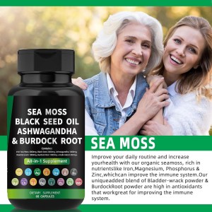 customized  All-in-One Irish Sea Moss capsules with Black Seed Oil Elderberry Fruit Ashwagandha Powder as  Multivitamin Supplements